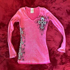 Small VOCAL Blingy Cross Stretchy Long Sleeve Shirt